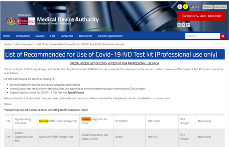 Goldsite Covid Sars Cov Antigen Kit Approved By Malaysia Mda